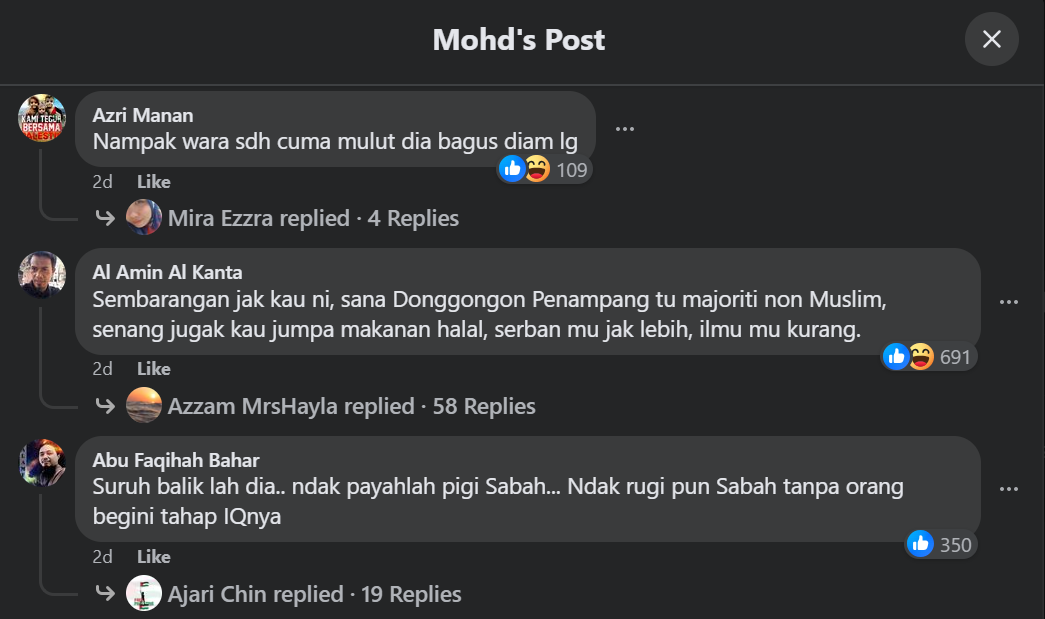 Image from: Man claims there is no halal food in Sabah, gets blasted by netizens