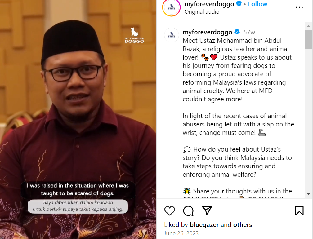 Image from: Is it permissible to touch a dog as a Muslim? Ustaz Mohammad shares answer to burning question in an interview