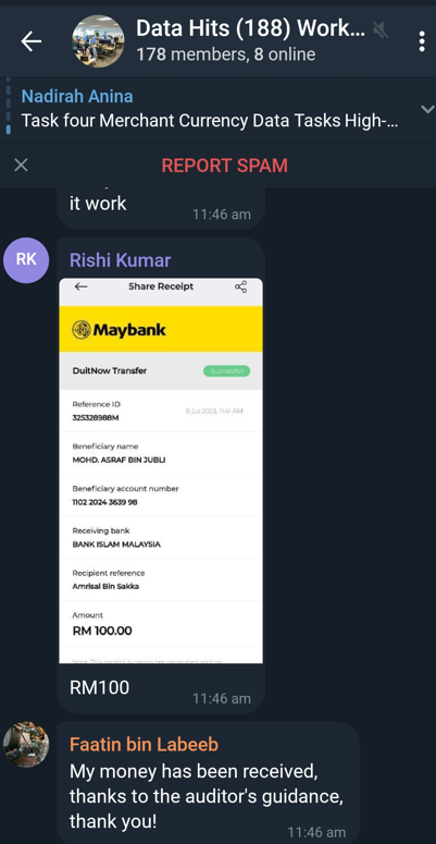 Image from: Revealing Telegram Part Time Job Scam #Scam