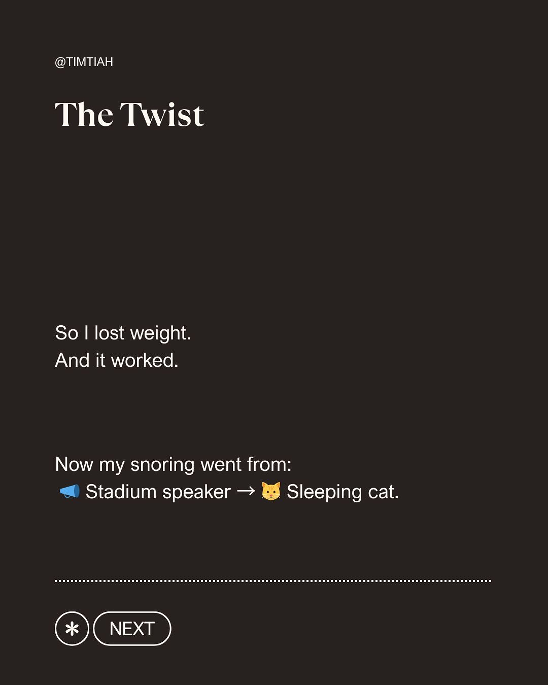 Image from: I didn’t lose weight for abs. I lost it because my wife couldn’t sleep next to me anymore.
