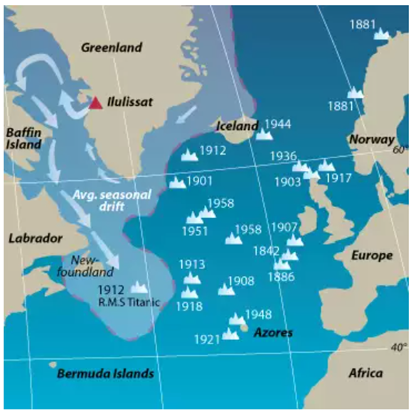 Image from: OceanGate’s TITAN Submersible Voyage to explore the Titanic Shipwreck turned into Tragedy - Part Five Icebergs &warnings