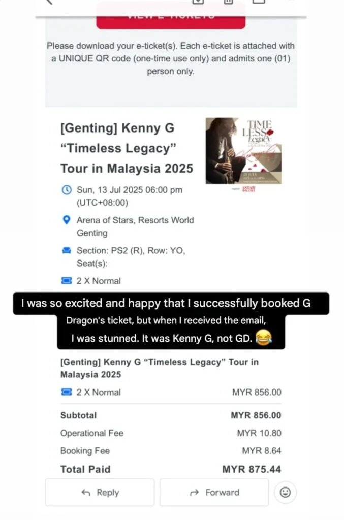 Image from: Oops or Fate? G-Dragon Fan Buys Kenny G Concert Ticket by Mistake and Finds Joy in the Mix-Up