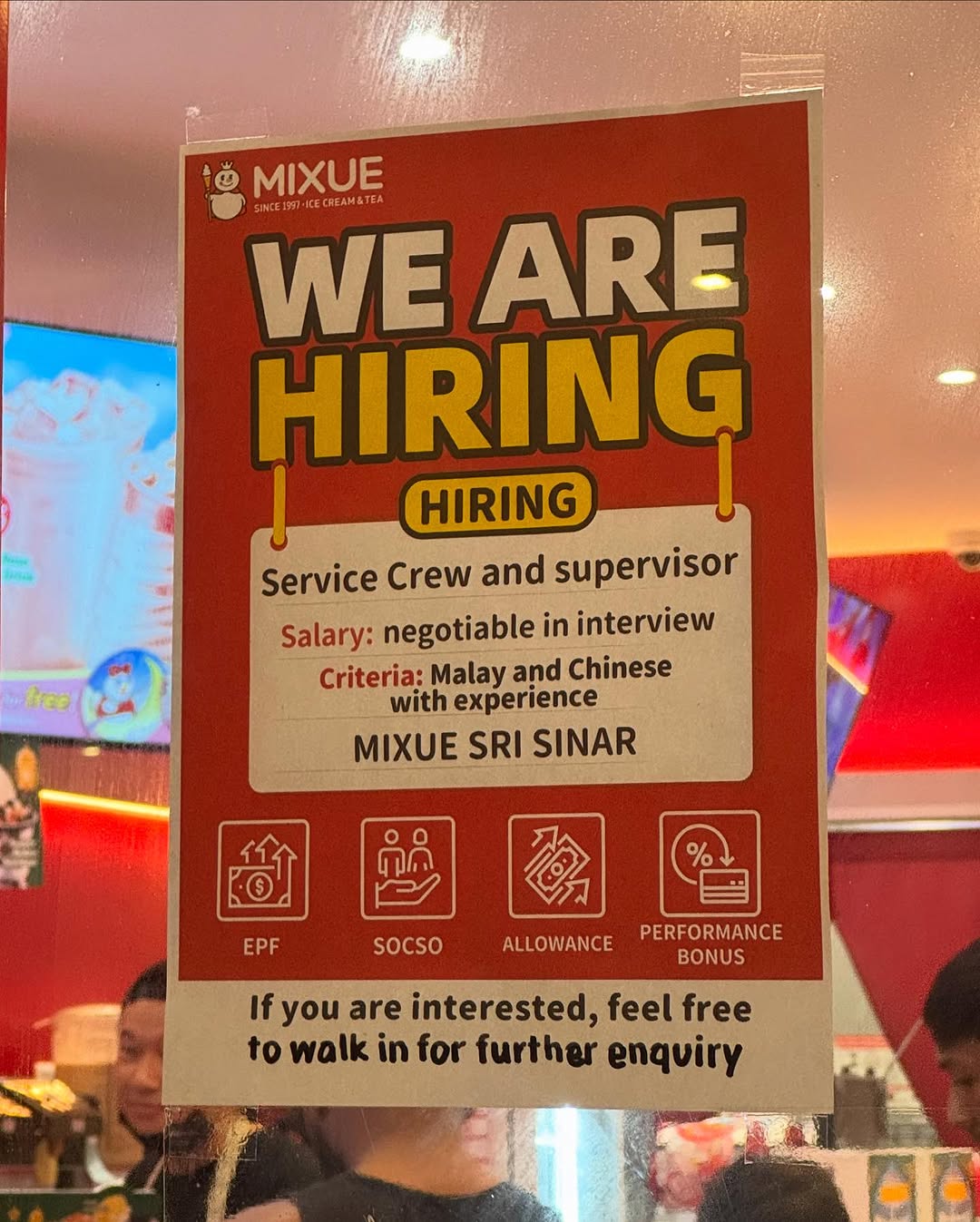 Image from: Mixue outlet in KL goes viral for only hiring "Malay and Chinese with experience" in job ad, Malaysians call for boycott