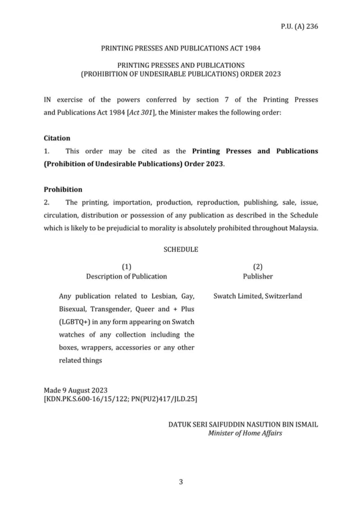 Image from: The legal ambiguity that allows the Home Ministry to ban rainbow Swatch watches in Malaysia