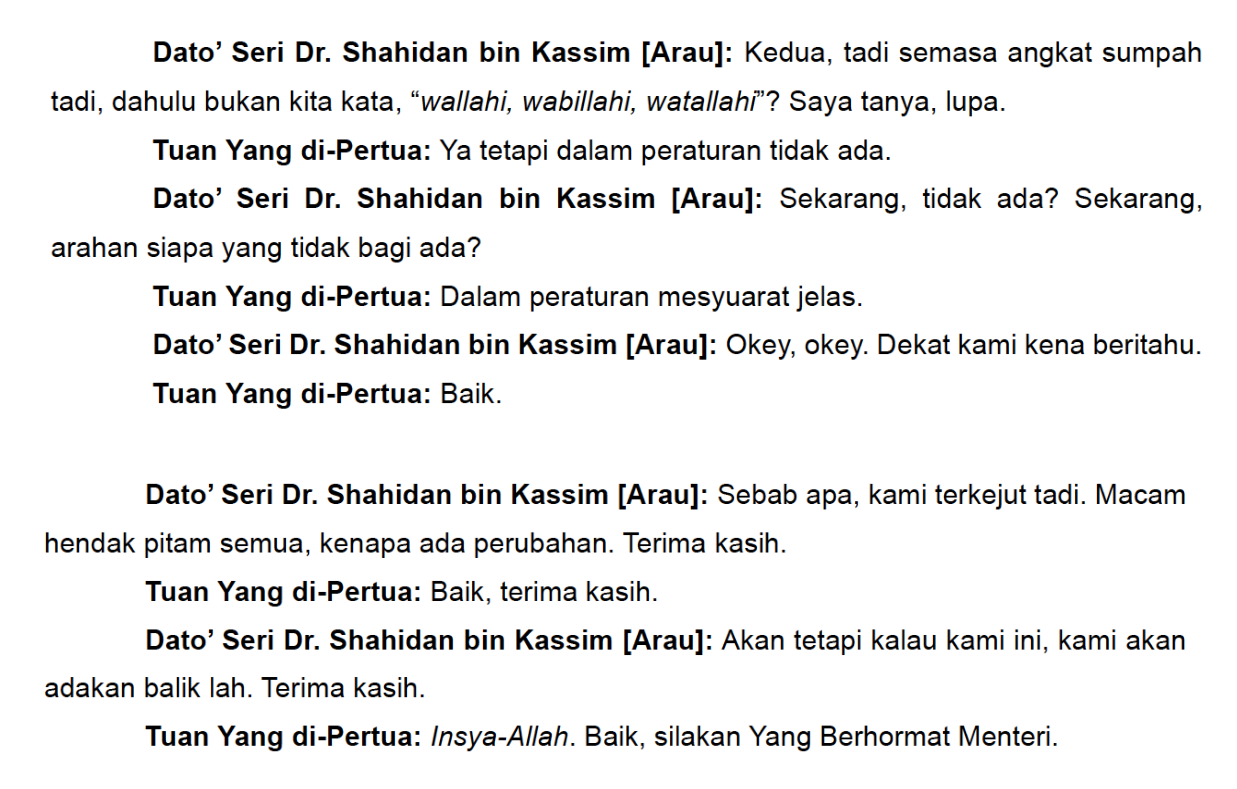 Image from: Shahidan Kassim misled Parliament, “Wallahi, Wabillahi Watallahi” phrase has never been part of an MP’s swearing-in oath
