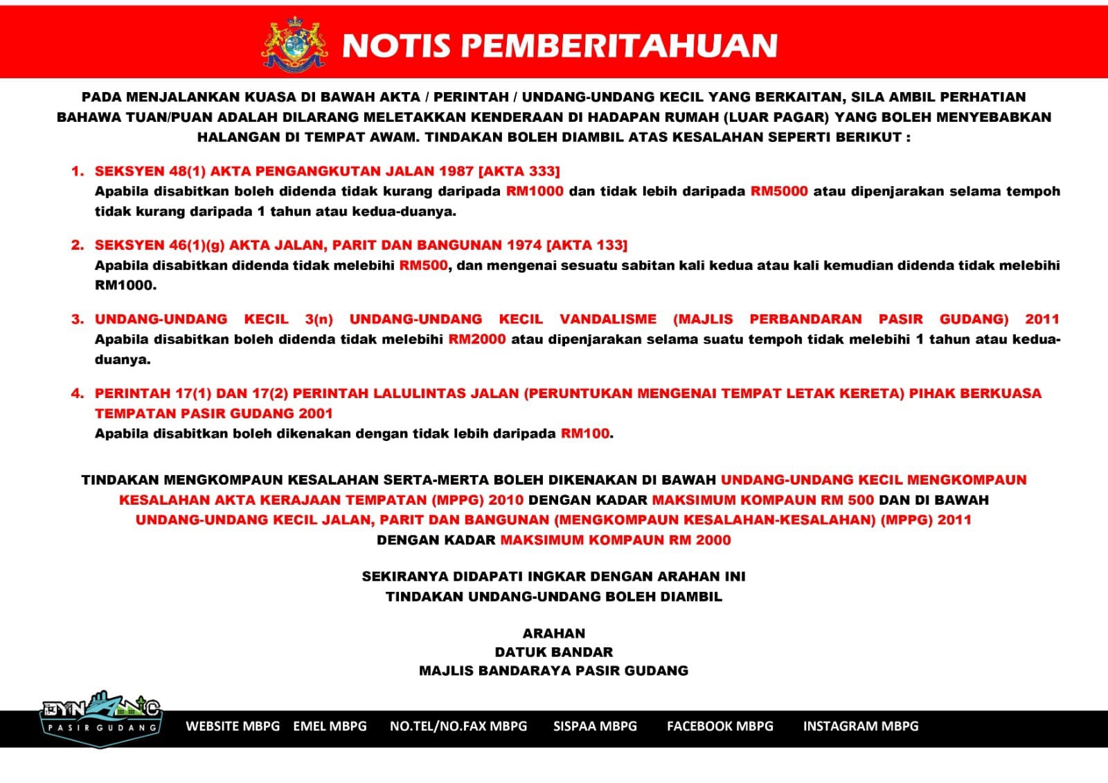 Image from: You can get up to RM5k fine for parking in front of your own house & why you probably shouldn’t worry about it happening