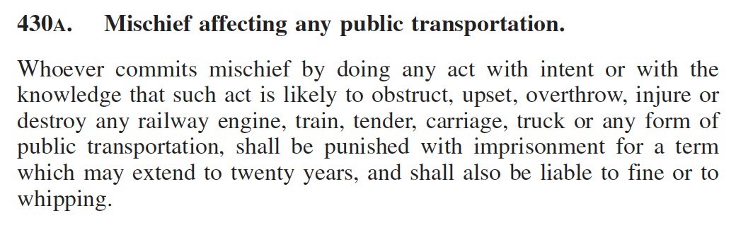 Image from: ETS passenger who caused a 2-hour delay by deliberately pulling on the emergency brake may face up to 20 years in jail