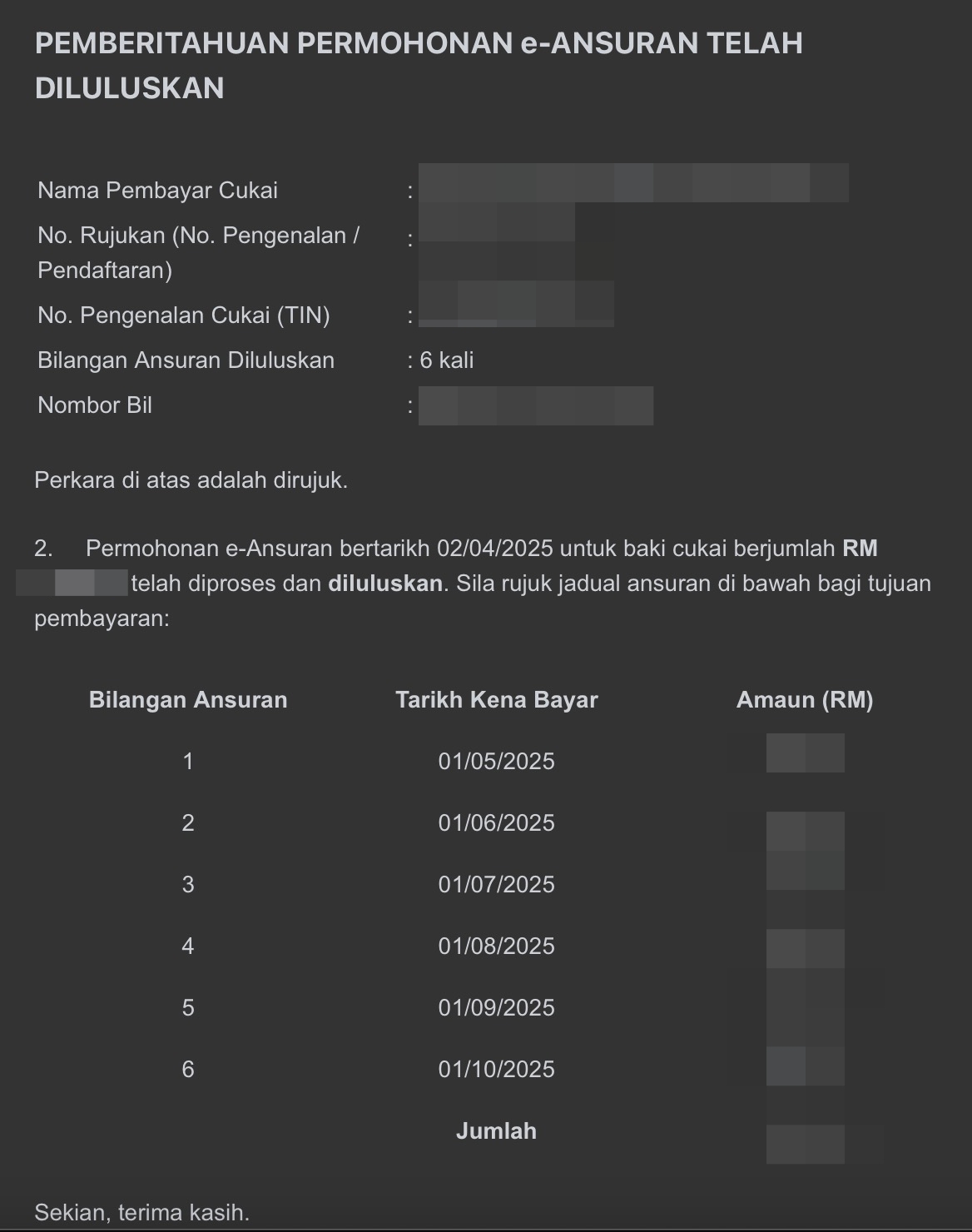 Image from: LHDN’s #RAYA2025 ‘gift’? Here's how M'sians can defer paying income tax arrears by opting for up to 6 months instalments