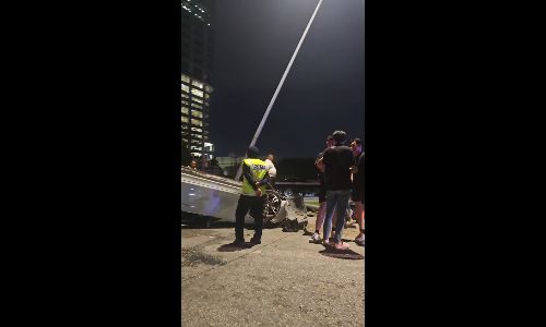Car flips after high-speed crash at traffic light junction near Shell Bandar Utama - hearts._x
