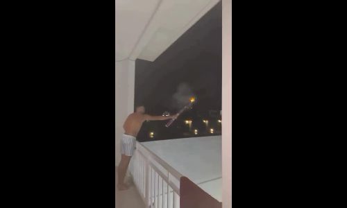 Balcony fireworks mishap triggers explosion in pool, damaging rented property - adila.nazriii