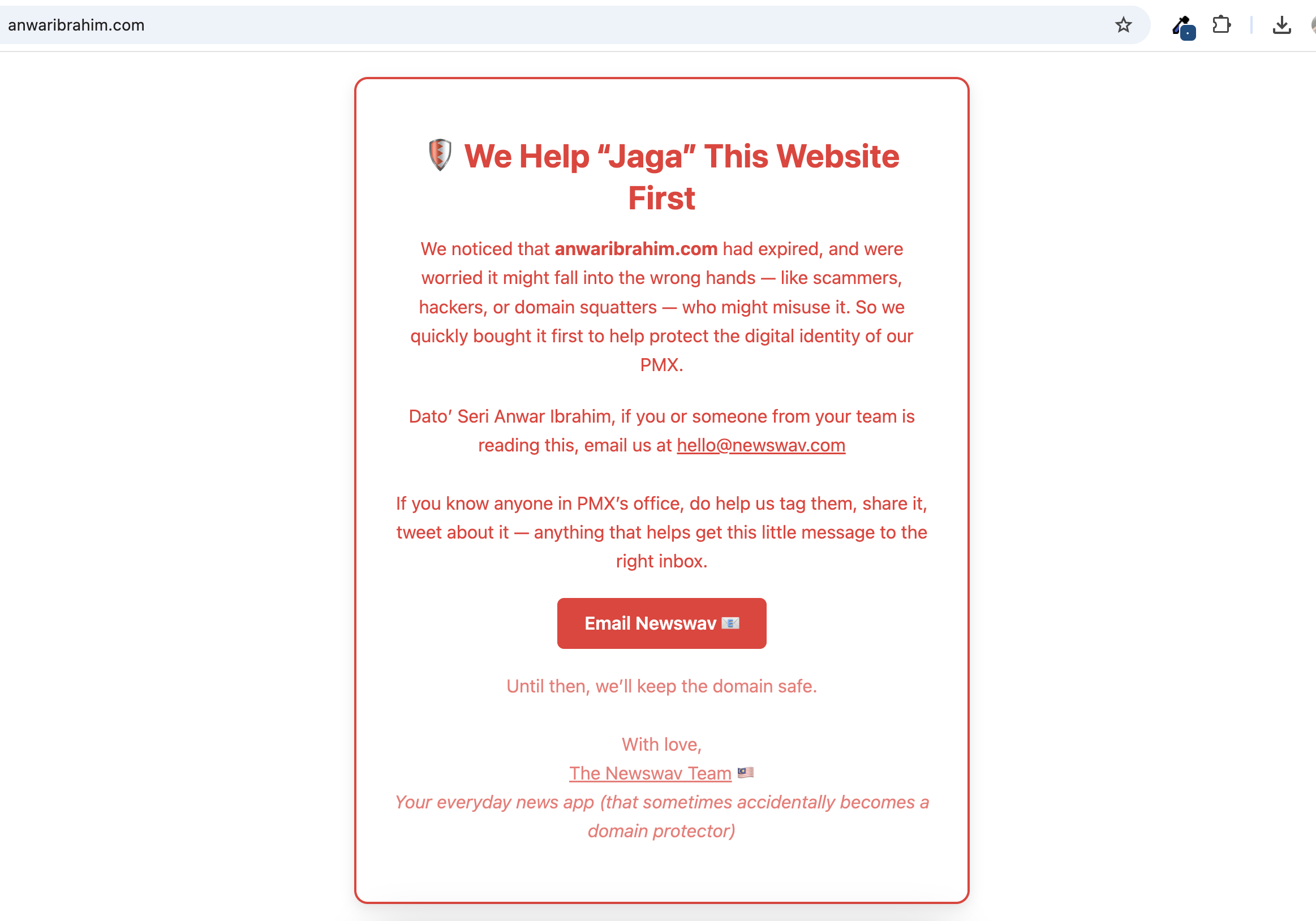 Image from: Anwaribrahim.com Is “Hacked”…? Here’s What Really Happened to Our PMX’s Official Website
