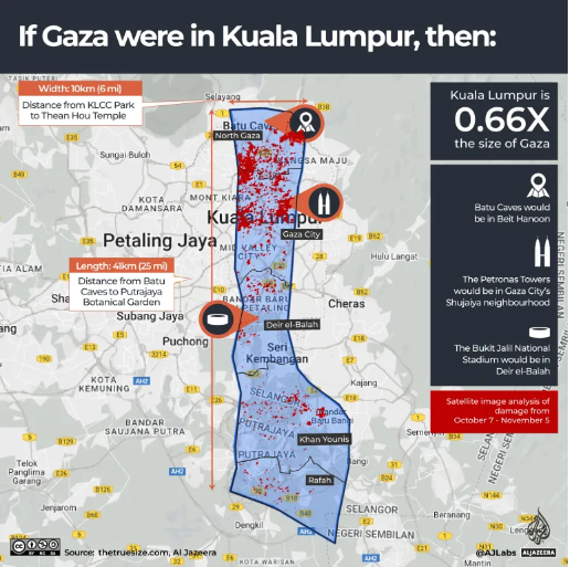 Image from: If Gaza Were Kuala Lumpur - What Would be the Scale of Destruction?