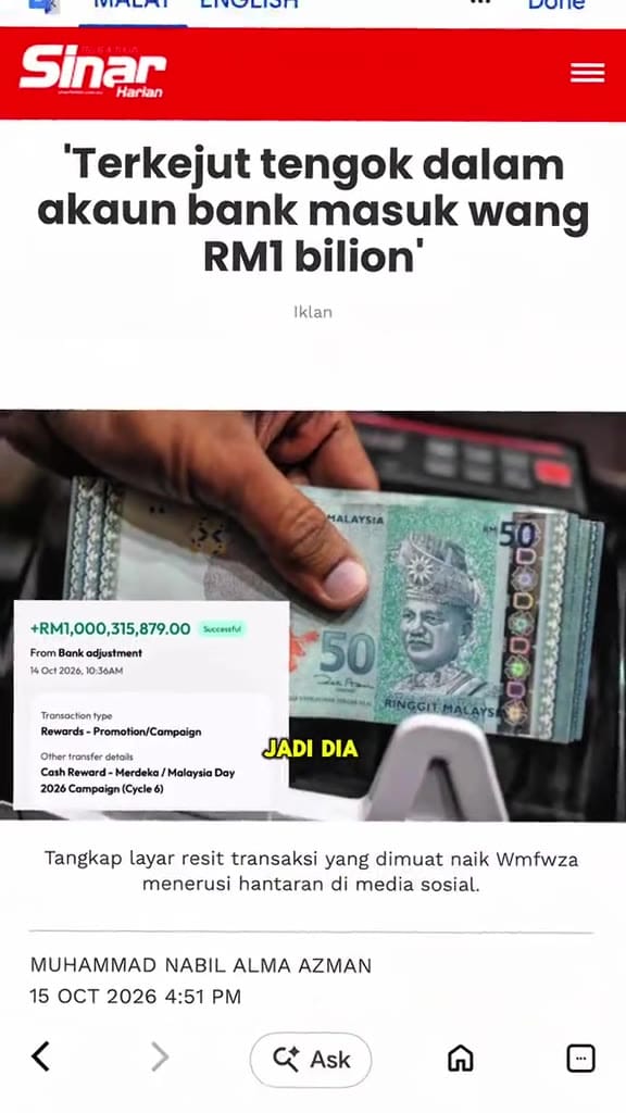 Image from: Lelaki Sarawak Terkejut Terima RM1 Bilion Dalam Akaun Bank Akibat Masalah Teknikal