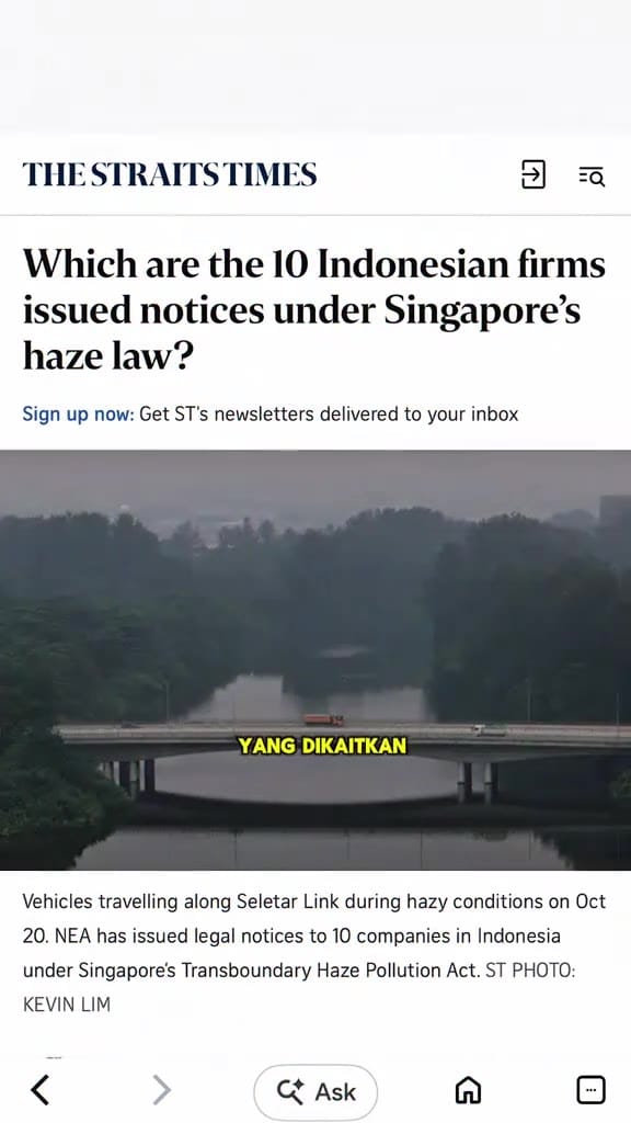 Image from: Singapura Keluar Notis Tindakan Kepada 10 Syarikat Indonesia Terkait Isu Jerebu