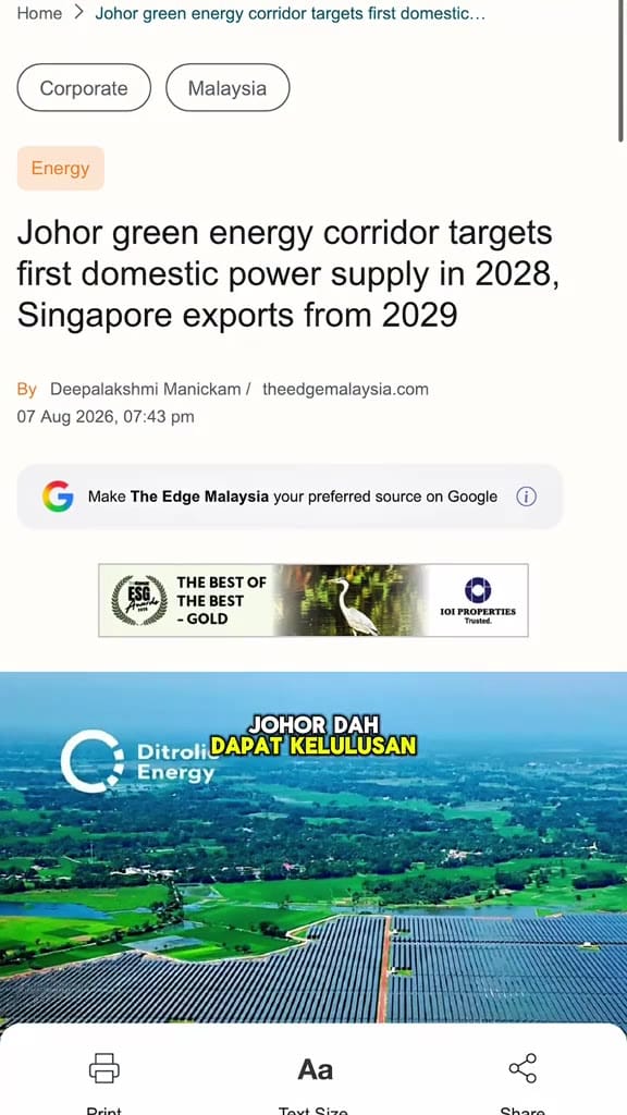 Image from: Pemotongan Gas Indonesia Buka Peluang Eksport Tenaga Bersih Malaysia ke Singapura