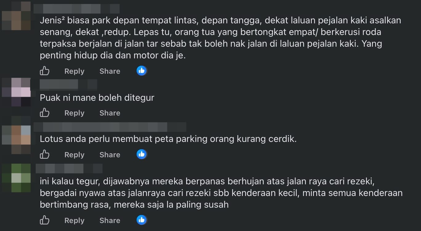 Image from: Outrage as Motorcyclists 'Invade' OKU Parking in Ampang, M'sians Pray Their ‘Dream’ of Becoming Disabled Comes True
