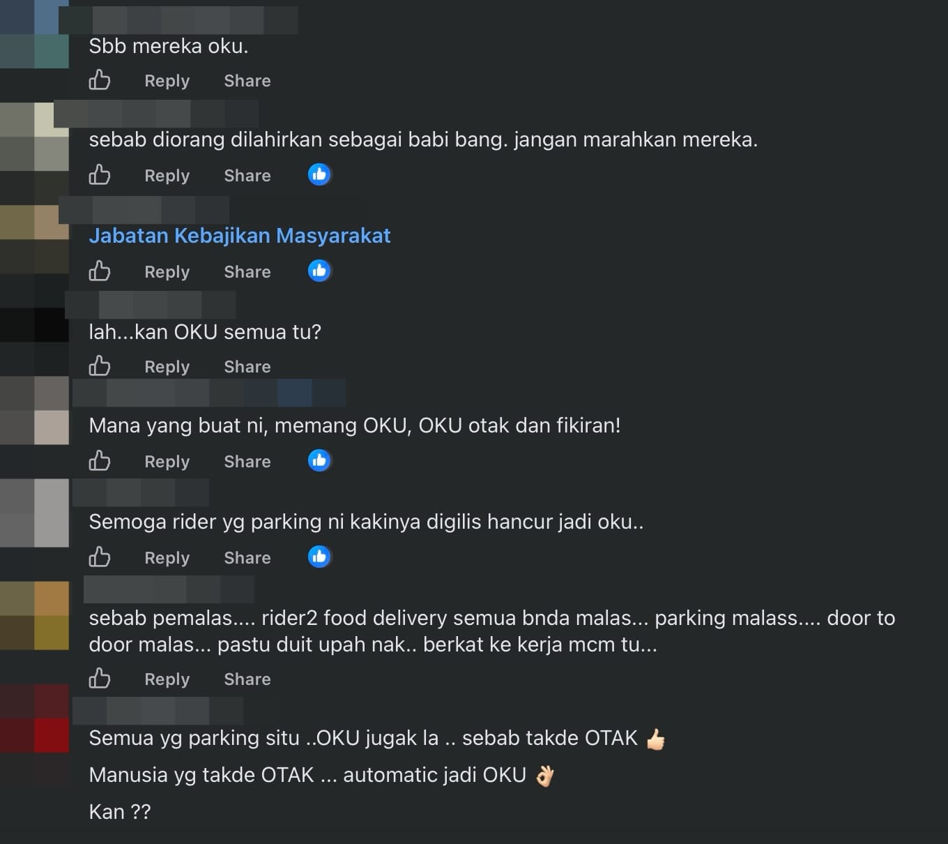 Image from: Outrage as Motorcyclists 'Invade' OKU Parking in Ampang, M'sians Pray Their ‘Dream’ of Becoming Disabled Comes True