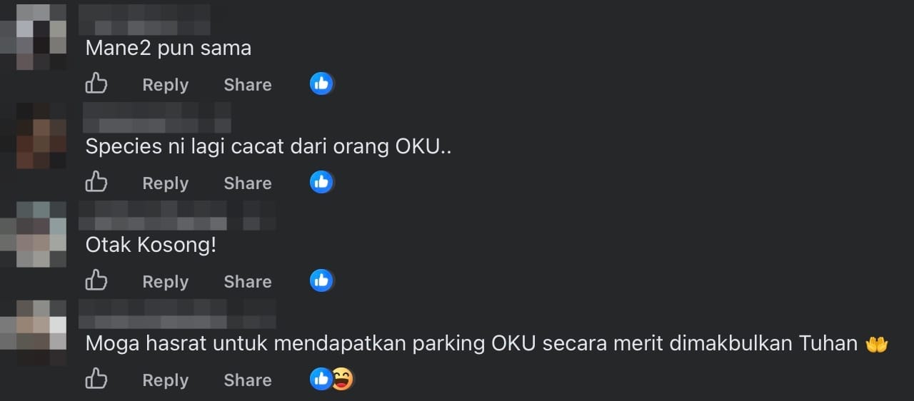 Image from: Outrage as Motorcyclists 'Invade' OKU Parking in Ampang, M'sians Pray Their ‘Dream’ of Becoming Disabled Comes True