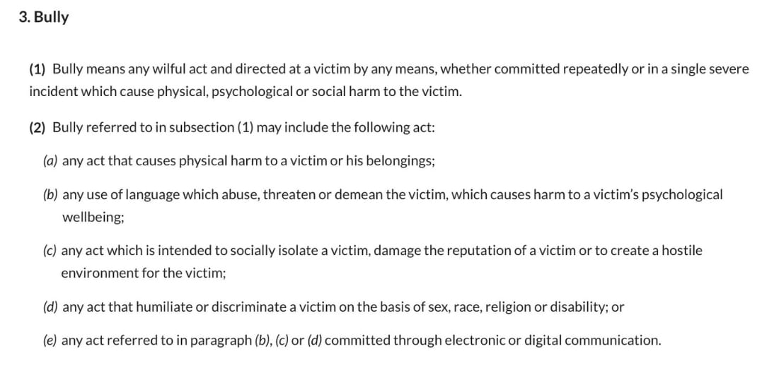 Image from: Parents Now Legally Liable for Children’s Acts of Bullying as Malaysia Introduces World's First Anti-Bullying Tribunal
