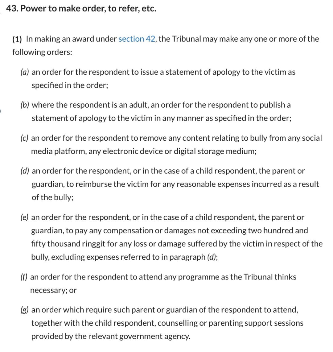Image from: Parents Now Legally Liable for Children’s Acts of Bullying as Malaysia Introduces World's First Anti-Bullying Tribunal
