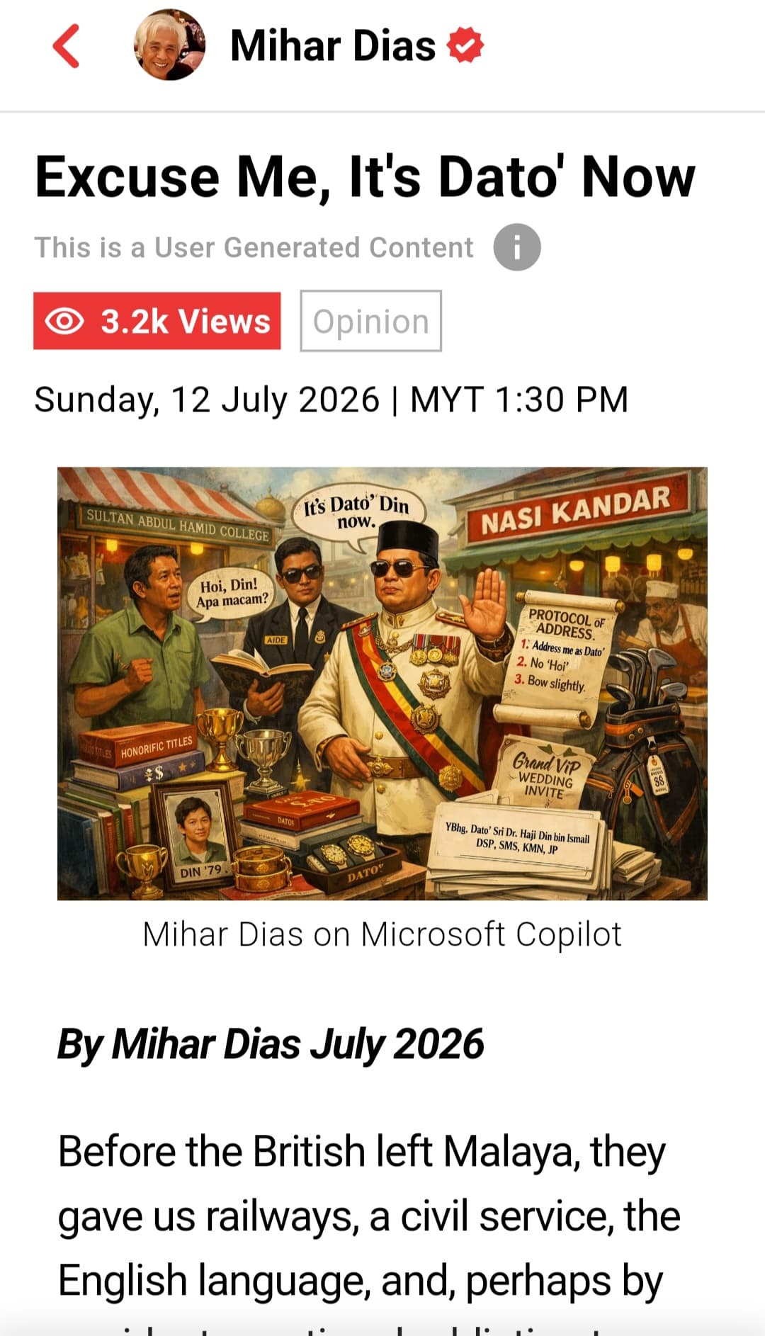 Image from: The Loneliest Dato at the Teh Tarik Store