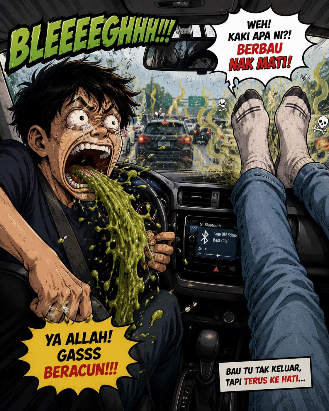 Image from: “Feet Up On Dashboard”.. Ritual Rasmi Rakyat Malaysia Bila Traffic Jam Dah Level Neraka