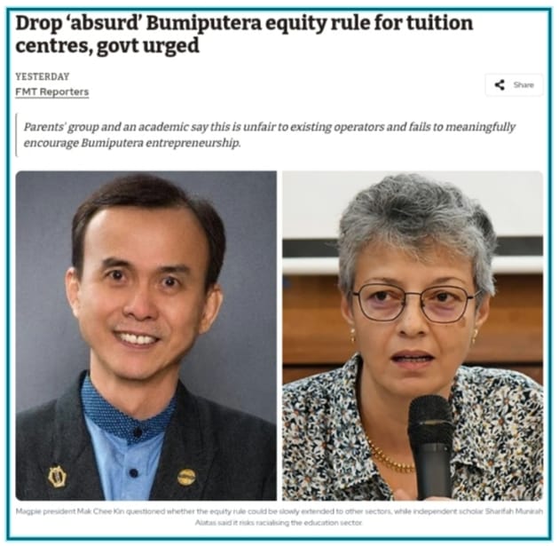 Image from: OPINION | “30% Bumi Share A Must For Tuition Centres!!” – Could Gyms, Music Schools And Yoga Centres Be Next?!