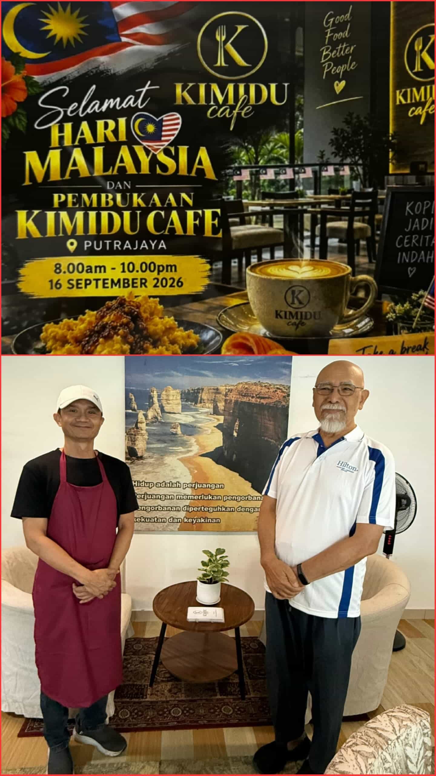 Image from: KIMIDU (Kita Minum Dulu) Cafe @Community Center, Aura Residence Putrajaya means "Let's drink first" or "We drink first"